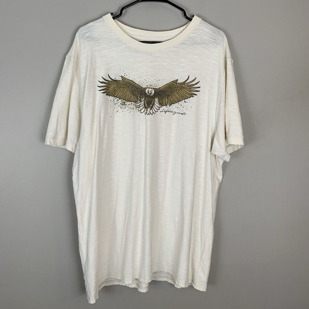 Life is Good Short Sleeve T Shirt Size XL White Bald Eagle Organic Cotton